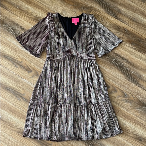 lilly pulitzer gold metallic dress Reagan Fitted Sequin Dress - Gold Metallic Treasure Box Sequin Knit – The  Islands main image 0